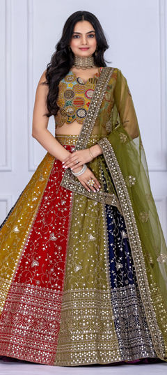 Multicolor color Lehenga in Faux Georgette fabric with Embroidered, Sequence, Thread work