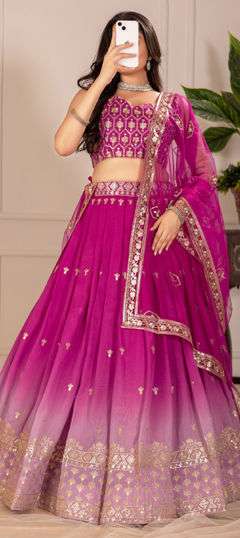 Pink and Majenta color Lehenga in Shimmer fabric with Embroidered, Sequence, Thread work