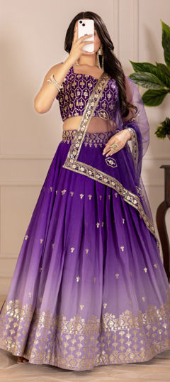Purple and Violet color Lehenga in Shimmer fabric with Embroidered, Sequence, Thread work