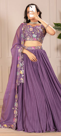 Purple and Violet color Lehenga in Faux Georgette fabric with Embroidered, Thread work
