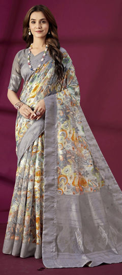 Purple and Violet color Saree in Art Silk fabric with Printed, Weaving work