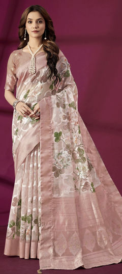 Pink and Majenta color Saree in Art Silk fabric with Printed, Weaving work