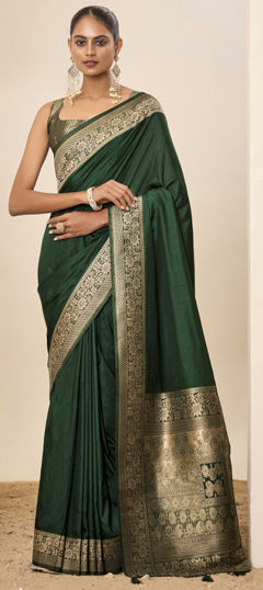Green color Saree in Art Silk fabric with Weaving work