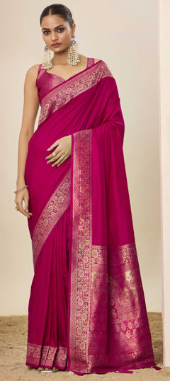 Pink and Majenta color Saree in Art Silk fabric with Weaving work