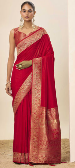 Red and Maroon color Saree in Art Silk fabric with Weaving work