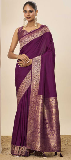 Purple and Violet color Saree in Art Silk fabric with Weaving work