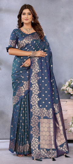 Blue color Saree in Banarasi Silk fabric with Weaving work