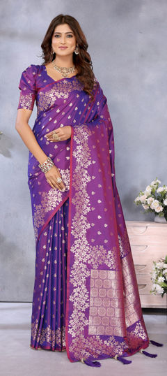 Purple and Violet color Saree in Banarasi Silk fabric with Weaving work