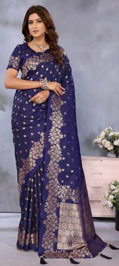 Blue color Saree in Banarasi Silk fabric with Weaving work