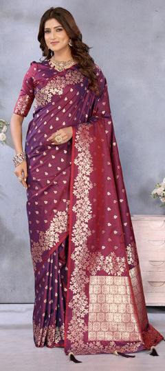Purple and Violet color Saree in Banarasi Silk fabric with Weaving work