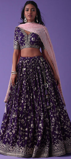 Purple and Violet color Lehenga in Georgette fabric with Embroidered, Moti, Sequence, Zari work