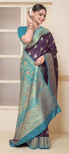 Purple and Violet color Saree in Banarasi Silk fabric with Weaving, Zari work