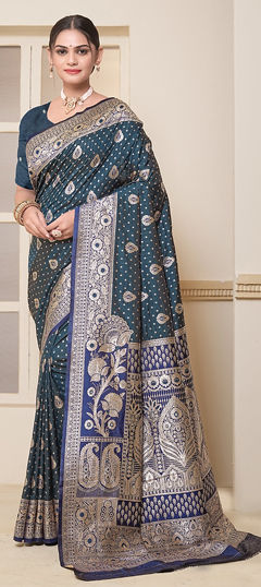 Blue color Saree in Banarasi Silk fabric with Weaving, Zari work