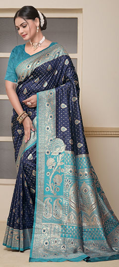 Blue color Saree in Banarasi Silk fabric with Weaving, Zari work
