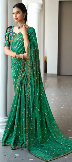Green color Saree in Georgette fabric with Weaving, Zari work