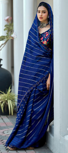 Blue color Saree in Georgette fabric with Weaving, Zari work
