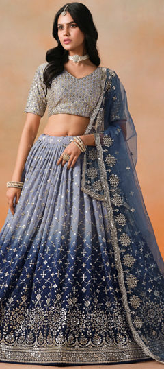 Blue color Lehenga in Georgette fabric with Embroidered, Sequence, Thread, Zari work