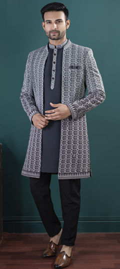 Black and Grey color IndoWestern Dress in Viscose fabric with Embroidered, Resham, Thread work