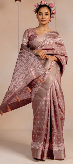 Pink and Majenta color Saree in Blended, Silk fabric with Printed work