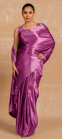 Purple and Violet color Saree in Blended, Silk fabric with Stone, Swarovski work