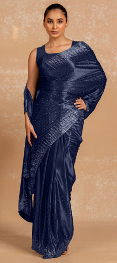 Blue color Saree in Blended, Silk fabric with Stone, Swarovski work