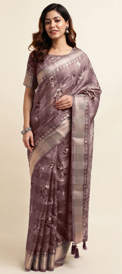 Pink and Majenta color Saree in Cotton fabric with Floral, Printed work