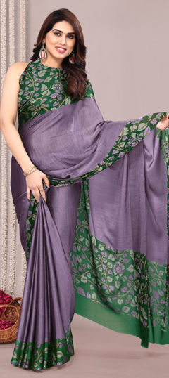 Purple and Violet color Saree in Chiffon fabric with Floral, Printed work