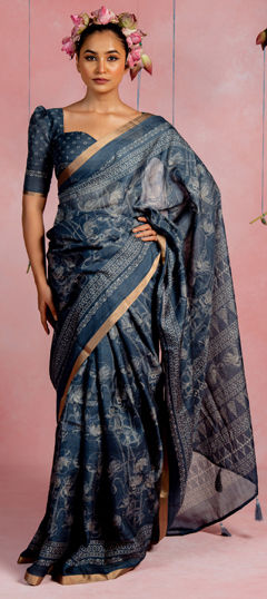 Blue color Saree in Art Silk fabric with Printed work