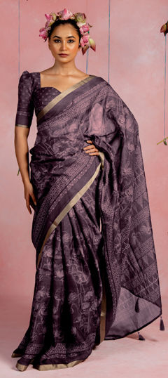 Purple and Violet color Saree in Art Silk fabric with Printed work