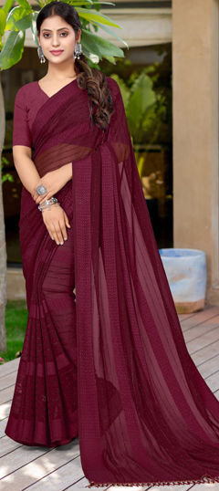 Red and Maroon color Saree in Georgette fabric with Sequence work