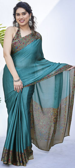 Blue color Saree in Chiffon fabric with Printed work