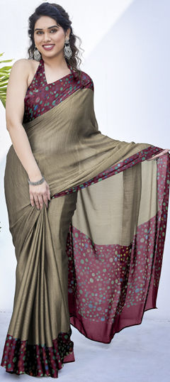 Beige and Brown color Saree in Chiffon fabric with Printed work
