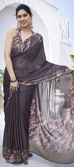 Purple and Violet color Saree in Chiffon fabric with Floral, Printed work