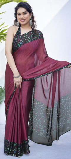 Pink and Majenta color Saree in Chiffon fabric with Printed work