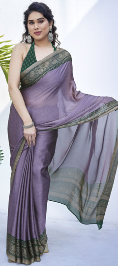 Purple and Violet color Saree in Chiffon fabric with Printed work
