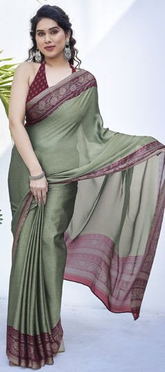 Green color Saree in Chiffon fabric with Printed work
