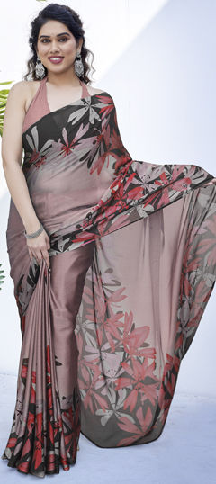 Pink and Majenta color Saree in Chiffon fabric with Floral, Printed work