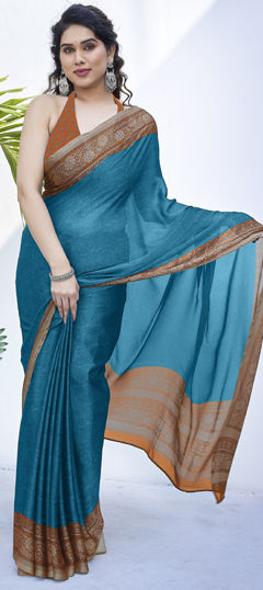Blue color Saree in Chiffon fabric with Printed work
