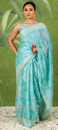 Blue color Readymade Saree in Chiffon fabric with Floral, Printed work