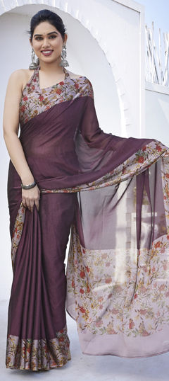 Purple and Violet color Saree in Chiffon fabric with Floral, Printed work