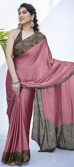 Pink and Majenta color Saree in Chiffon fabric with Floral, Printed work