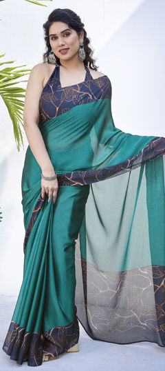 Blue color Saree in Chiffon fabric with Printed work