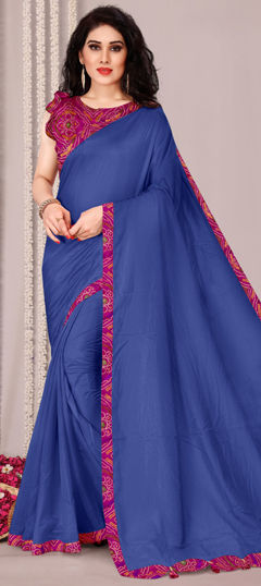 Blue color Saree in Blended, Silk fabric with Printed work