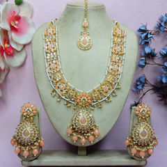 Gold Rodium Polish Pink and Majenta color Necklace in Metal Alloy studded with CZ Diamond, Kundan, Pearl
