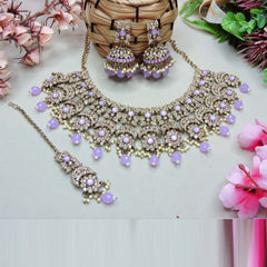 Gold Rodium Polish Purple and Violet color Necklace in Metal Alloy studded with CZ Diamond, Kundan, Pearl