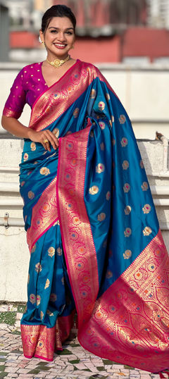 Blue color Saree in Silk fabric with Weaving work