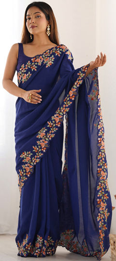 Blue color Saree in Art Silk fabric with Embroidered, Sequence, Thread work