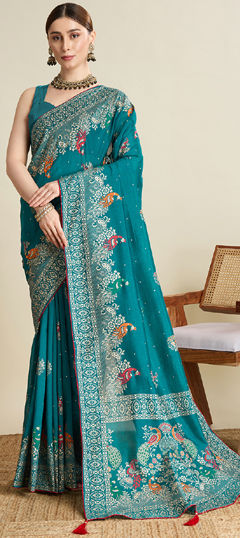 Blue color Saree in Cotton fabric with Foil Print, Printed work