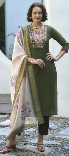 Green color Salwar Kameez in Art Silk fabric with Embroidered, Resham, Thread, Zari work