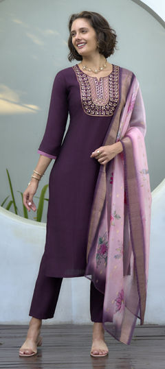 Purple and Violet color Salwar Kameez in Art Silk fabric with Embroidered, Resham, Thread, Zari work